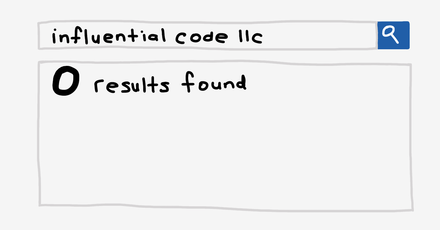 Intro image for SEO blog post showing 0 search results for “Influential Code LLC”
